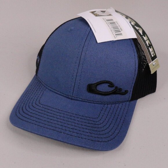 Drake Waterfowl Hat Blue Black Enid Mesh Snapback Trucker Cap Mens NWT DH4135 - Picture 1 of 9